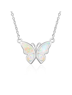 WINNICACA Sterling Silver Butterfly Necklaces Initial A-Z Necklace Created Opal Abalone Shell Butterfly Jewelry Gifts for Women Teens Birthday