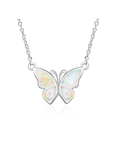 WINNICACA Sterling Silver Butterfly Necklaces Initial A-Z Necklace Created Opal Abalone Shell Butterfly Jewelry Gifts for Women Teens Birthday