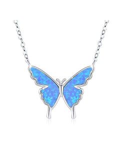 Cuoka Miracle Butterfly Necklace, Opal Butterfly Necklace for Women Sterling Silver Dainty Cute Butterfly Charm Jewelry Delicate Pendant Necklace Birthday Christmas Gift 