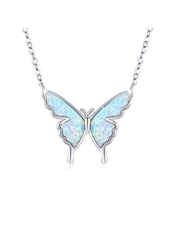 Cuoka Miracle Butterfly Necklace, Opal Butterfly Necklace for Women Sterling Silver Dainty Cute Butterfly Charm Jewelry Delicate Pendant Necklace Birthday Christmas Gift 