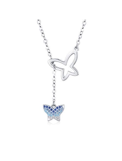 Cuoka Miracle Butterfly Necklace, Opal Butterfly Necklace for Women Sterling Silver Dainty Cute Butterfly Charm Jewelry Delicate Pendant Necklace Birthday Christmas Gift 