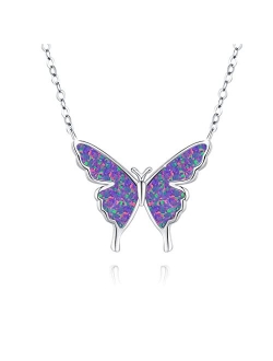 Cuoka Miracle Butterfly Necklace, Opal Butterfly Necklace for Women Sterling Silver Dainty Cute Butterfly Charm Jewelry Delicate Pendant Necklace Birthday Christmas Gift 