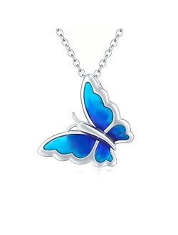 Cuoka Miracle Butterfly Necklace, Opal Butterfly Necklace for Women Sterling Silver Dainty Cute Butterfly Charm Jewelry Delicate Pendant Necklace Birthday Christmas Gift 