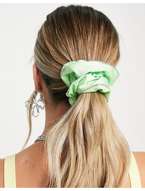 Topshop rhinestone satin scrunchie in green