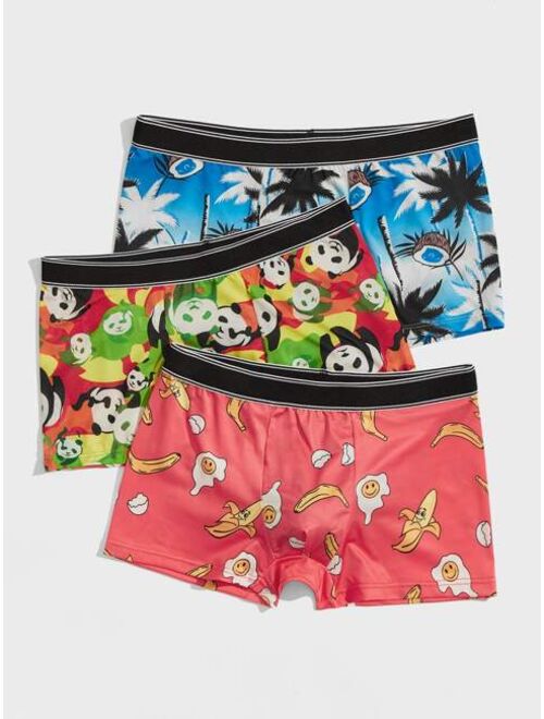 Shein Men 3pcs Random Cartoon & Coconut Tree Print Boxer Brief