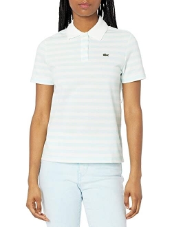 Women's Short Sleeve Regular Fit Striped Polo Shirt