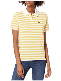 Women's Short Sleeve Regular Fit Striped Polo Shirt