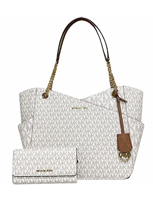 Michael Kors Jet Set Travel Large Chain Shoulder Tote bundled with Trifold Wallet