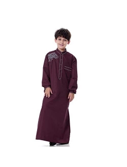 XINNI Arabic Thobe Muslim Thobe Kaftan Stand Collar Robe with Botton for Boy