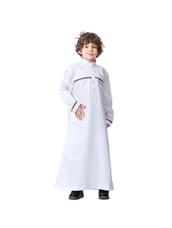 HANYIMIDOO Boy's Muslim Arab Color Matching Thobe Stand Collar