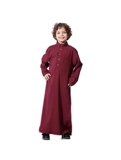 Hanyimidoo Boy's Muslim Arab Pure Color Stand Collar Thobe