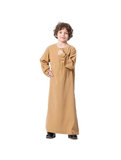 Hanyimidoo Boy's Muslim Arab Pure Color Stand Collar Thobe