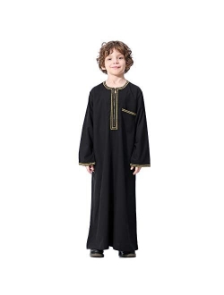 Hanyimidoo Boy's Muslim Arab Pure Color Stand Collar Thobe