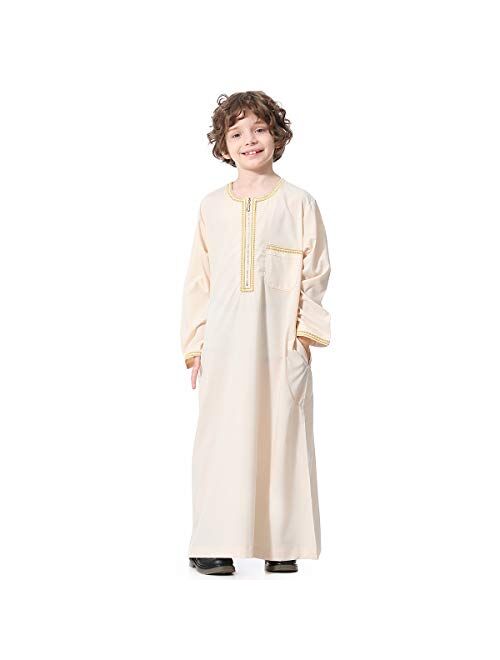 Hanyimidoo Boy's Muslim Arab Pure Color Stand Collar Thobe