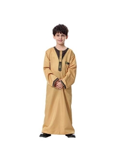 Lisfsa Teen Boys Arabic Middle Muslim Thobe Pure Dresses Long Top Coats Robe Comfortable Blouse Maxi Floor Overcoat Fashion