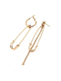 QIAN0813 Fashion Long Tassel Asymmetric Safety Pin Chain U Shaped Drop Earring Exaggerate Dangle Earrings for Women Men Punk Jewelry