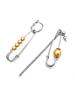 QIAN0813 Fashion Long Tassel Asymmetric Safety Pin Chain U Shaped Drop Earring Exaggerate Dangle Earrings for Women Men Punk Jewelry