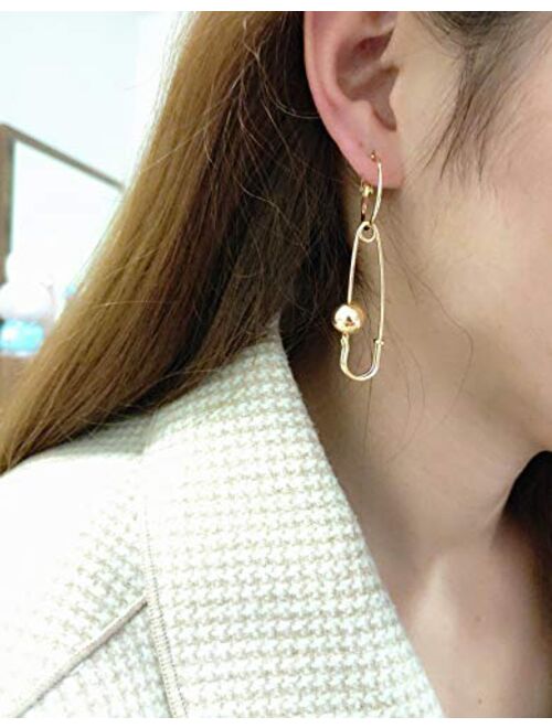 QIAN0813 Fashion Long Tassel Asymmetric Safety Pin Chain U Shaped Drop Earring Exaggerate Dangle Earrings for Women Men Punk Jewelry