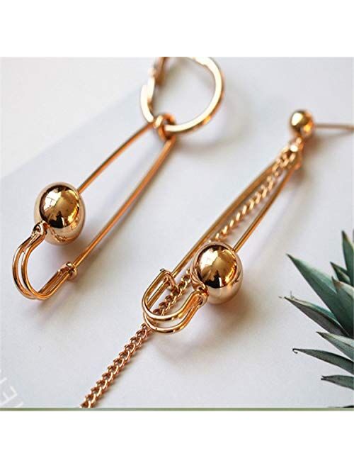 QIAN0813 Fashion Long Tassel Asymmetric Safety Pin Chain U Shaped Drop Earring Exaggerate Dangle Earrings for Women Men Punk Jewelry