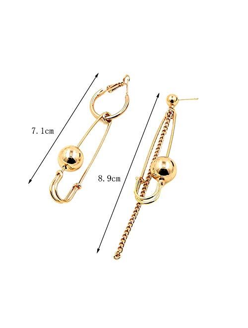 QIAN0813 Fashion Long Tassel Asymmetric Safety Pin Chain U Shaped Drop Earring Exaggerate Dangle Earrings for Women Men Punk Jewelry