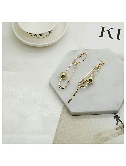 QIAN0813 Fashion Long Tassel Asymmetric Safety Pin Chain U Shaped Drop Earring Exaggerate Dangle Earrings for Women Men Punk Jewelry