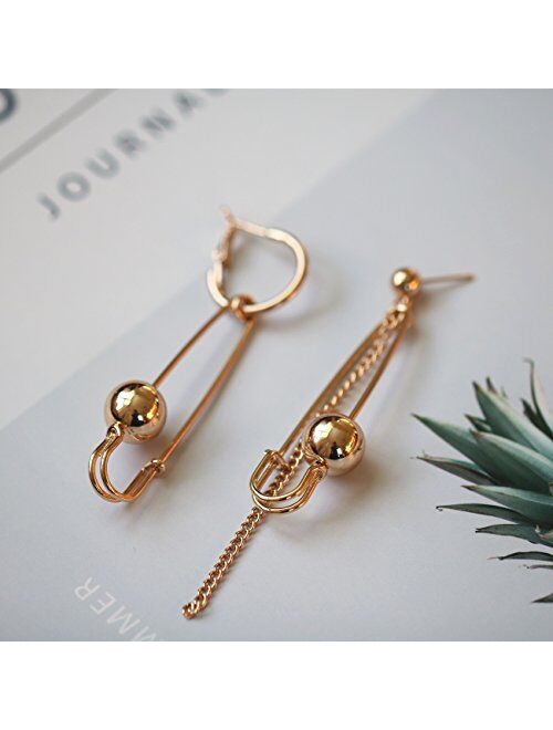 QIAN0813 Fashion Long Tassel Asymmetric Safety Pin Chain U Shaped Drop Earring Exaggerate Dangle Earrings for Women Men Punk Jewelry