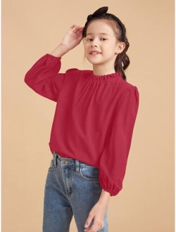 Girls Frilled Neck Keyhole Back Blouse