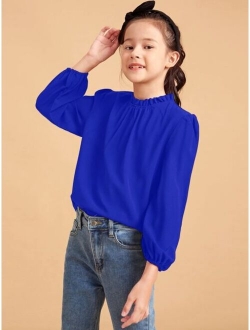 Girls Frilled Neck Keyhole Back Blouse