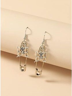 Shower Set Hoop Earrings Butterfly & Safety Pin Charm Drop Earrings (Color : Silver)