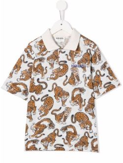 Kids Tiger-print cotton polo shirt