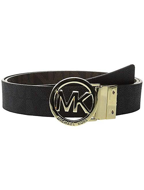 Michael Kors Womens Reversible Belt White/Brown Mk Gold Buckle