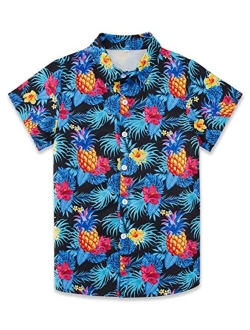 uideazone Boys Hawaiian Shirts Novelty Printed Funky Short Sleeve Button Down Shirt Kids Aloha Luau Shirt 7-14T