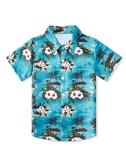 uideazone Boys Hawaiian Shirts Novelty Printed Funky Short Sleeve Button Down Shirt Kids Aloha Luau Shirt 7-14T