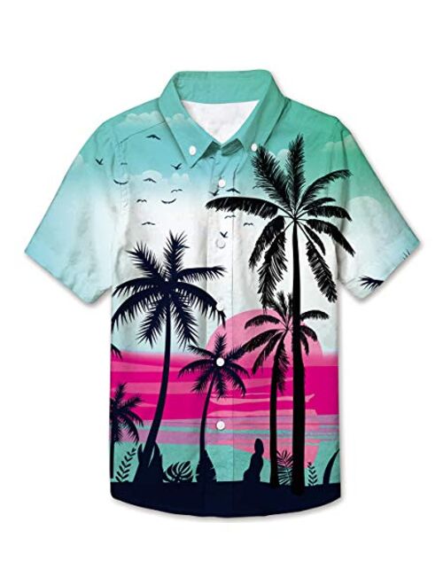 uideazone Boys Hawaiian Shirts Novelty Printed Funky Short Sleeve Button Down Shirt Kids Aloha Luau Shirt 7-14T