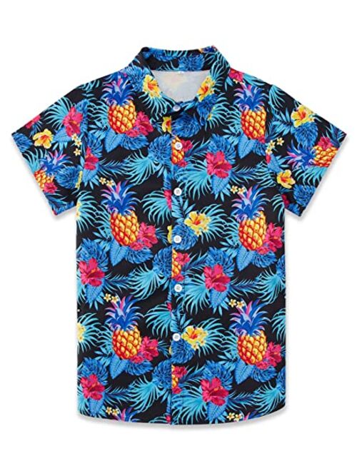 uideazone Boys Hawaiian Shirts Novelty Printed Funky Short Sleeve Button Down Shirt Kids Aloha Luau Shirt 7-14T