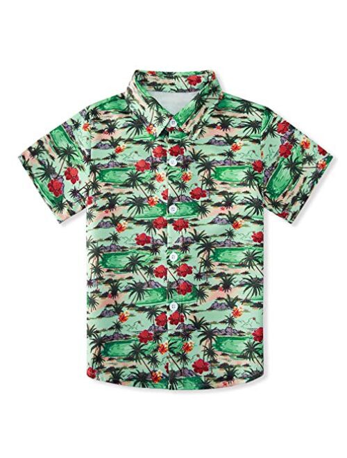 uideazone Boys Hawaiian Shirts Novelty Printed Funky Short Sleeve Button Down Shirt Kids Aloha Luau Shirt 7-14T