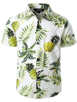 JOGAL Big Boy's Floral Casual Button Down Short Sleeve Hawaiian Shirt