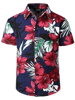 JOGAL Big Boy's Floral Casual Button Down Short Sleeve Hawaiian Shirt