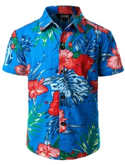 JOGAL Big Boy's Floral Casual Button Down Short Sleeve Hawaiian Shirt