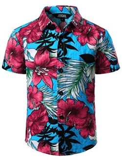 JOGAL Big Boy's Floral Casual Button Down Short Sleeve Hawaiian Shirt