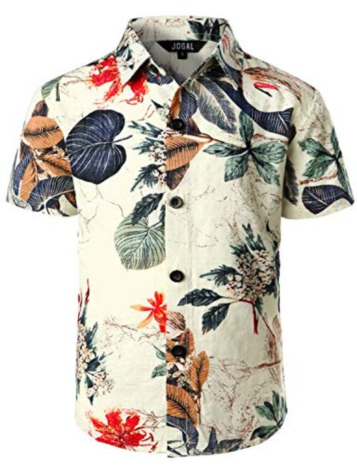 JOGAL Big Boy's Floral Casual Button Down Short Sleeve Hawaiian Shirt