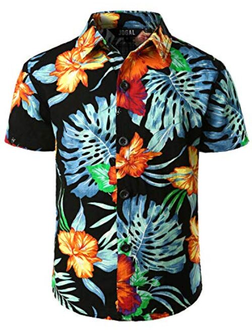 JOGAL Big Boy's Floral Casual Button Down Short Sleeve Hawaiian Shirt