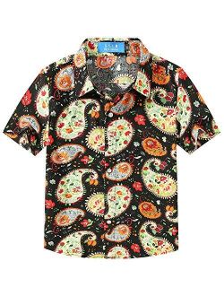 SSLR Big Boys Hawaiian Shirt Cotton Casual Short Sleeve Button Up Shirts