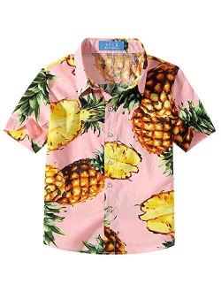 SSLR Big Boys Hawaiian Shirt Cotton Casual Short Sleeve Button Up Shirts