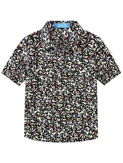 SSLR Big Boys Hawaiian Shirt Cotton Casual Short Sleeve Button Up Shirts