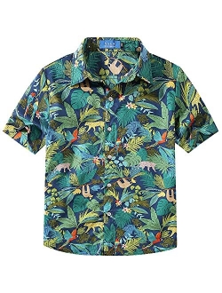 SSLR Big Boys Hawaiian Shirt Cotton Casual Short Sleeve Button Up Shirts