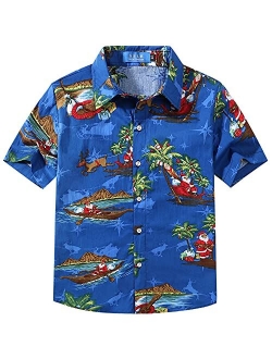 SSLR Big Boys Hawaiian Shirt Cotton Casual Short Sleeve Button Up Shirts