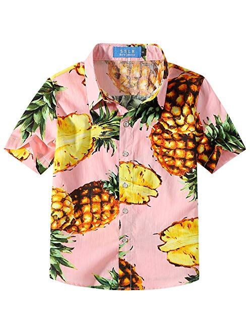 SSLR Big Boys Hawaiian Shirt Cotton Casual Short Sleeve Button Up Shirts