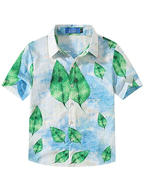 SSLR Big Boys Hawaiian Shirt Cotton Casual Short Sleeve Button Up Shirts