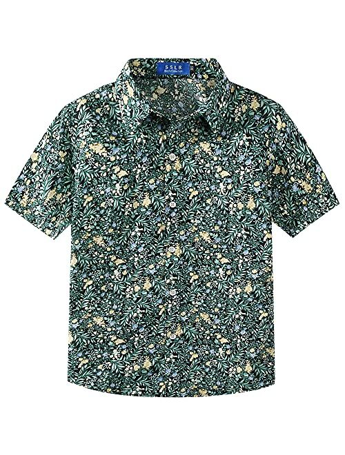 SSLR Big Boys Hawaiian Shirt Cotton Casual Short Sleeve Button Up Shirts